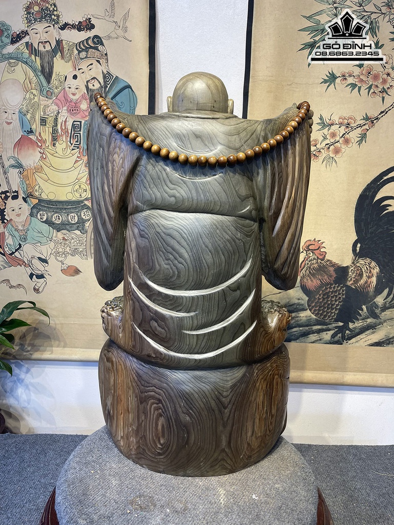 Tượng Di Lặc Chúc Phúc Gỗ Ngọc Am Liền Khối Cao 72 Ngang 44 Sâu 18 (cm)5