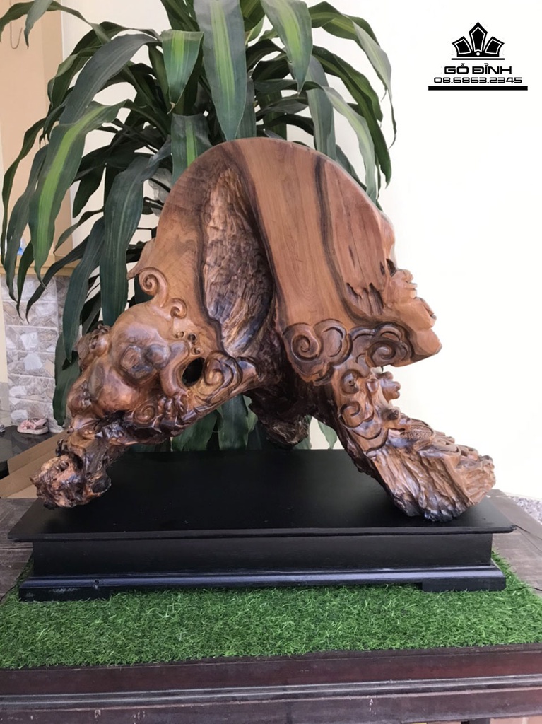 Tượng Tam Nghê Gỗ Bách Xanh Liền Khối Cao 60 Ngang 68 Sâu 33 (cm) 0