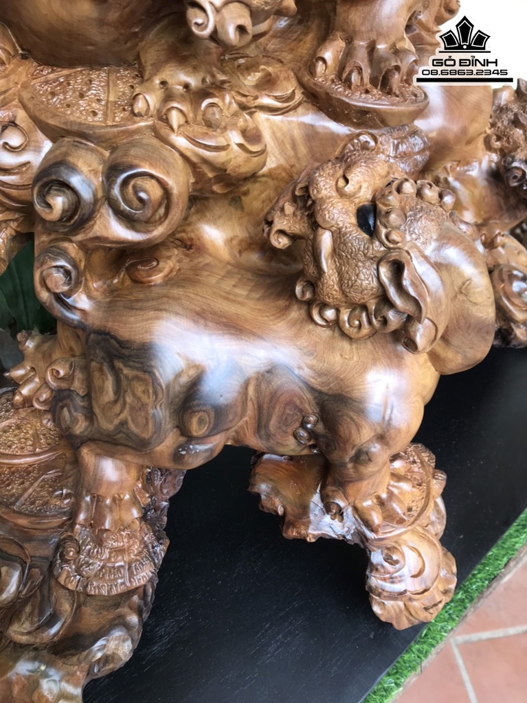 Tượng Tam Nghê Gỗ Bách Xanh Liền Khối Cao 60 Ngang 68 Sâu 33 (cm) 1