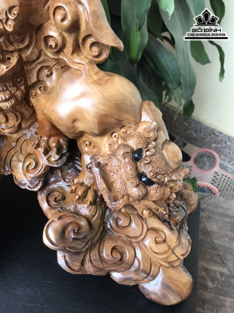 Tượng Tam Nghê Gỗ Bách Xanh Liền Khối Cao 60 Ngang 68 Sâu 33 (cm) 3