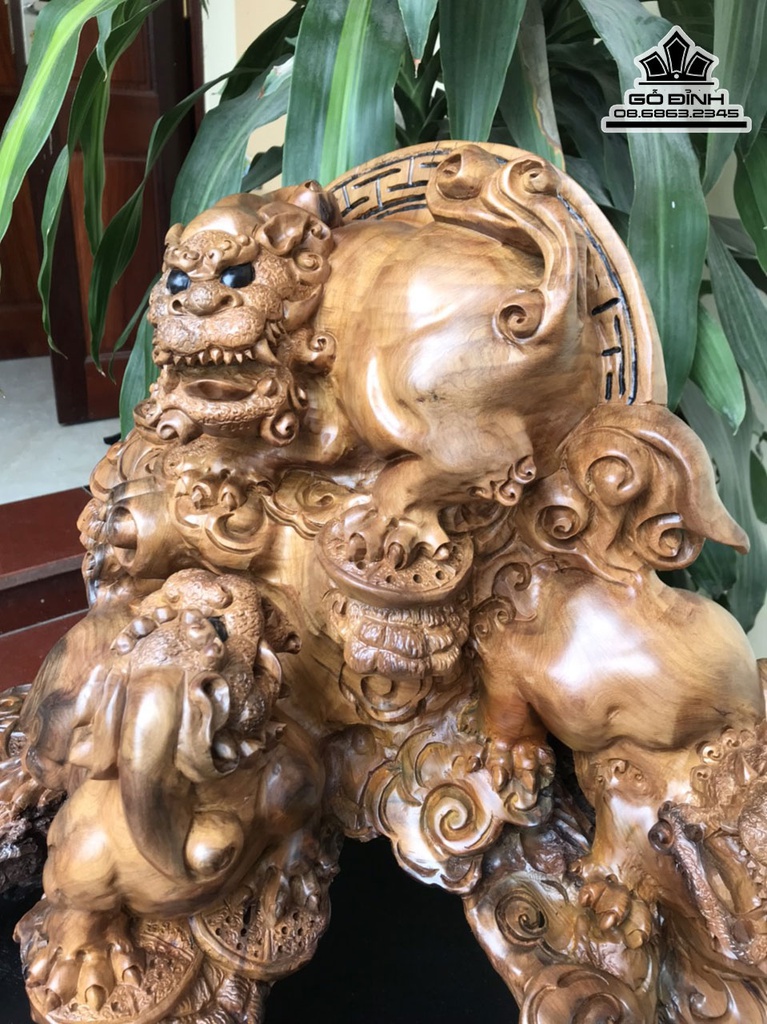 Tượng Tam Nghê Gỗ Bách Xanh Liền Khối Cao 60 Ngang 68 Sâu 33 (cm) 5