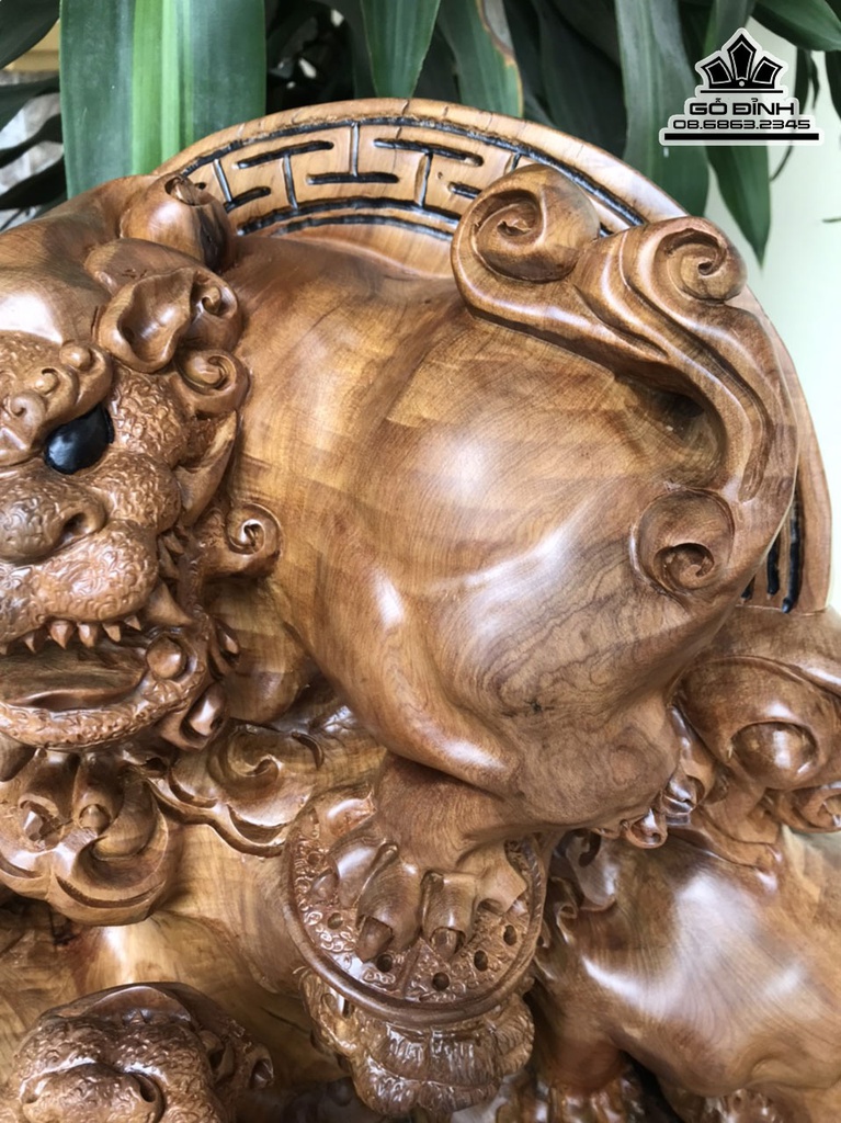 Tượng Tam Nghê Gỗ Bách Xanh Liền Khối Cao 60 Ngang 68 Sâu 33 (cm) 6