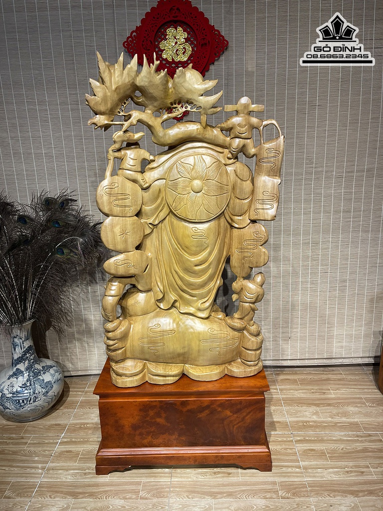 Tượng Phật Di Lặc Vác Cành Đào Gỗ Xá Xị Cao 113 Ngang 60 Sâu 33 (cm) 7