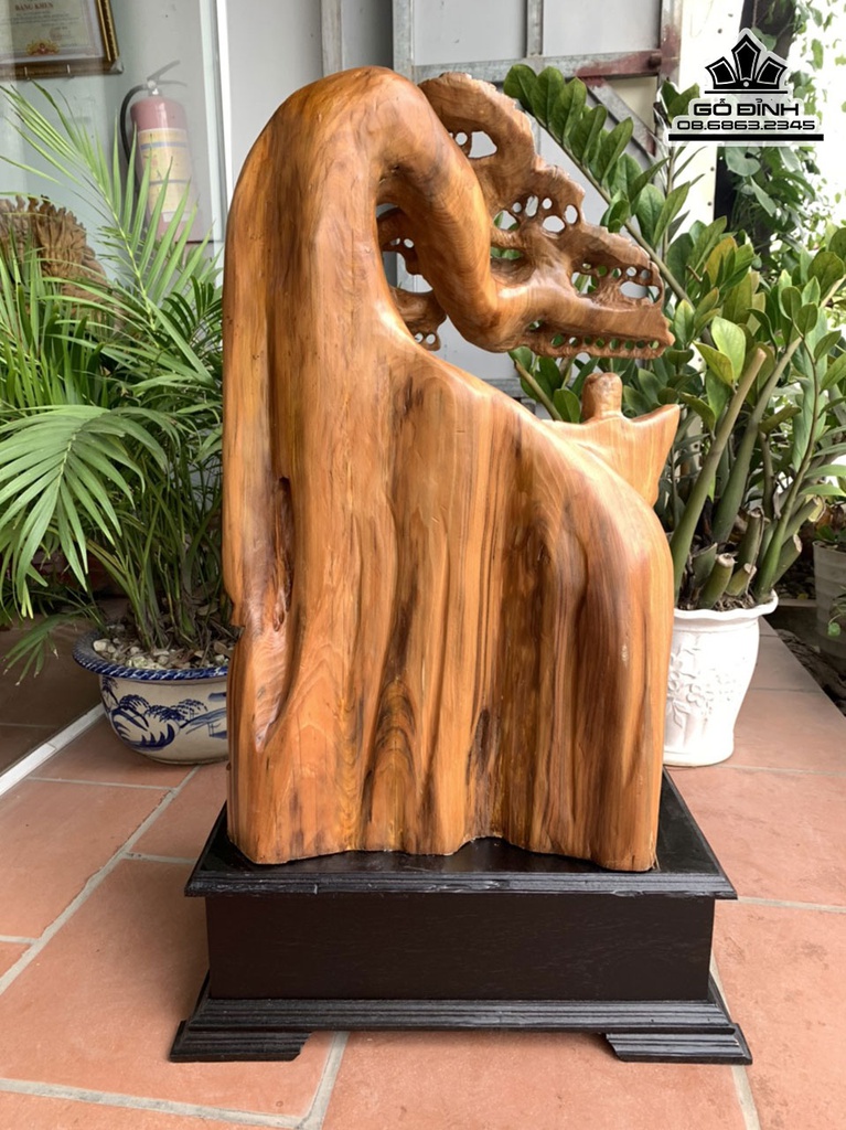 Tượng Di Lặc Ngồi Gốc Tùng Gỗ Ngọc Am Liền Khối Cao 67 Ngang 50 Sâu 30 Cả Kỷ 97 (cm) 1