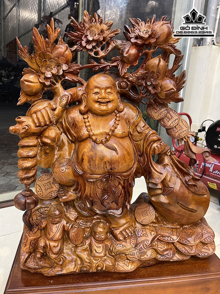 Tượng Phật Di Lặc Gỗ Hương Cao 85 Ngang 58 Sâu 26 (cm) 2