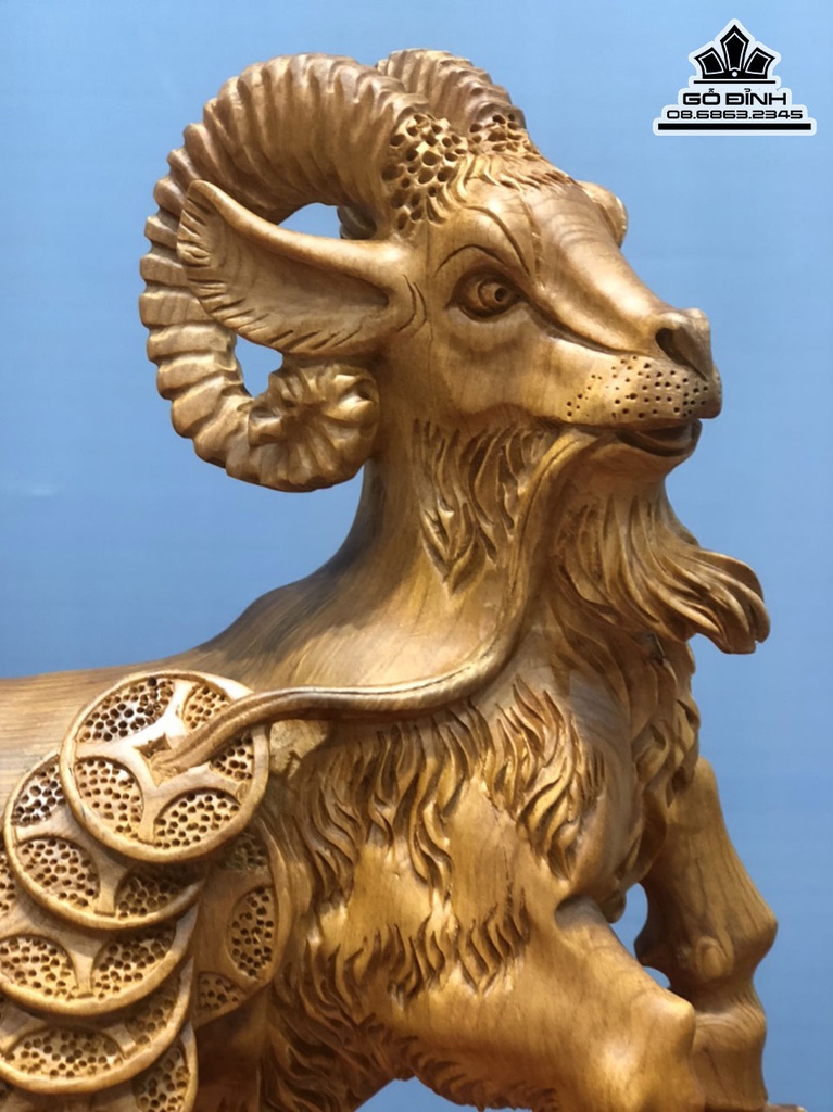 Tượng Dê Gỗ Ngọc Am Liền Khối Cao 46 Ngang 38 Sâu 19 (cm) 0