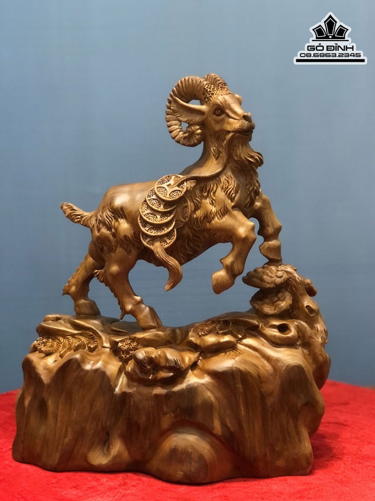 Tượng Dê Gỗ Ngọc Am Liền Khối Cao 46 Ngang 38 Sâu 19 (cm) 4