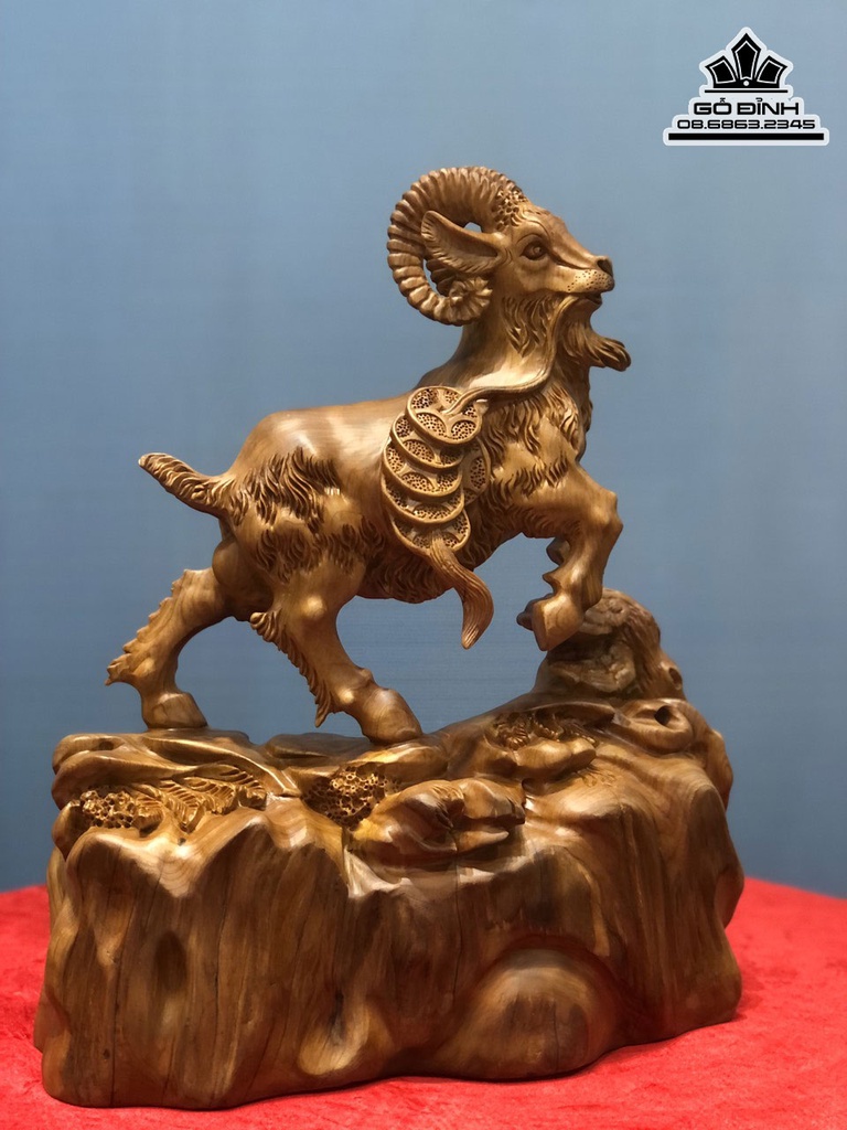 Tượng Dê Gỗ Ngọc Am Liền Khối Cao 46 Ngang 38 Sâu 19 (cm) 5