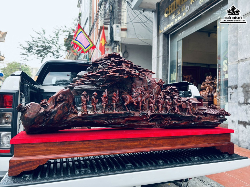 Tượng Vinh Quy Bái Tổ Gỗ Trắc Liền Khối Cao 65 Ngang 130 Sâu 26 (cm)3