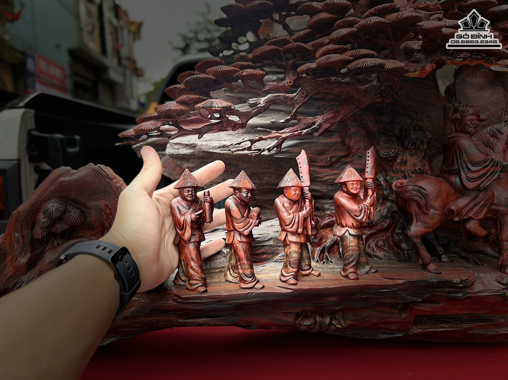 Tượng Vinh Quy Bái Tổ Gỗ Trắc Liền Khối Cao 65 Ngang 130 Sâu 26 (cm)5