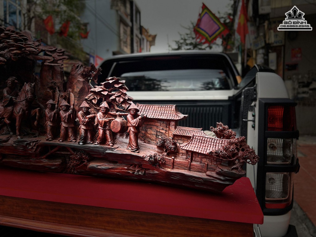 Tượng Vinh Quy Bái Tổ Gỗ Trắc Liền Khối Cao 65 Ngang 130 Sâu 26 (cm)