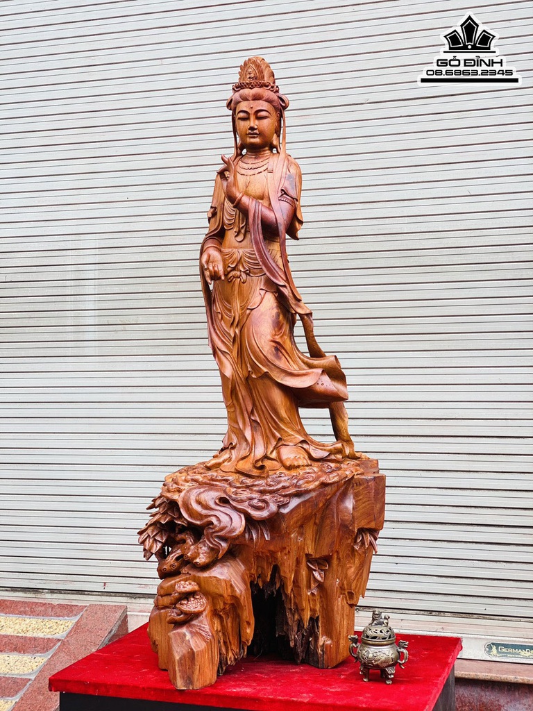 Tượng Quan Âm Gỗ Hương Gia Lai Liền Khối Cao 125 Ngang 50 Sâu 50 (cm) 5