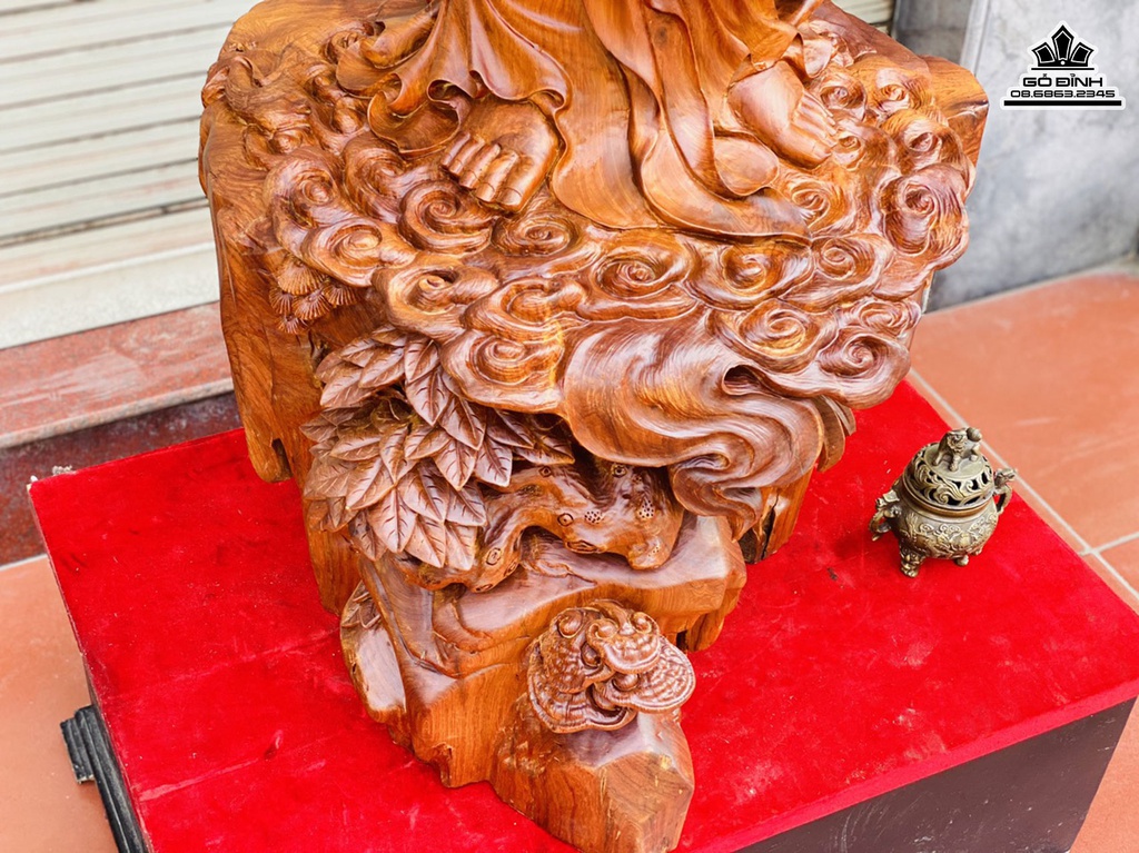 Tượng Quan Âm Gỗ Hương Gia Lai Liền Khối Cao 125 Ngang 50 Sâu 50 (cm)6