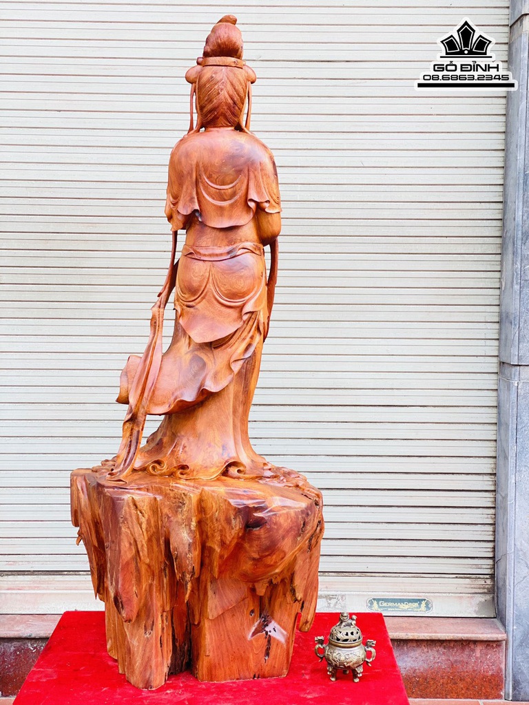 Tượng Quan Âm Gỗ Hương Gia Lai Liền Khối Cao 125 Ngang 50 Sâu 50 (cm)9