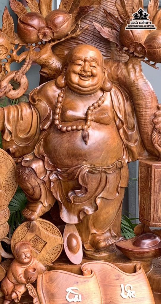 Tượng Di Lặc Đứng Gốc Tùng Gỗ Hương Gia Lai Cao 185 Ngang 122 Sâu 56 Cả Kỷ 215 (cm) 3