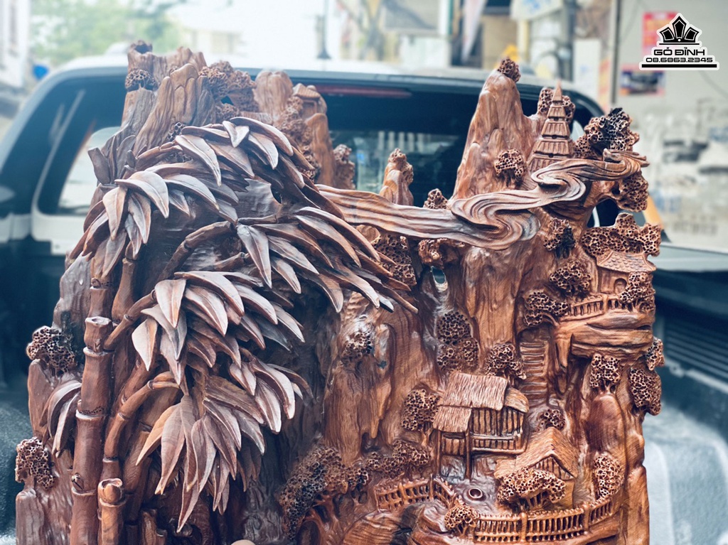 Tượng Tiểu Cảnh Gỗ Ngọc Am Hà Giang Liền Khối Cao 75 Ngang 55 Sâu 50 (cm) 0