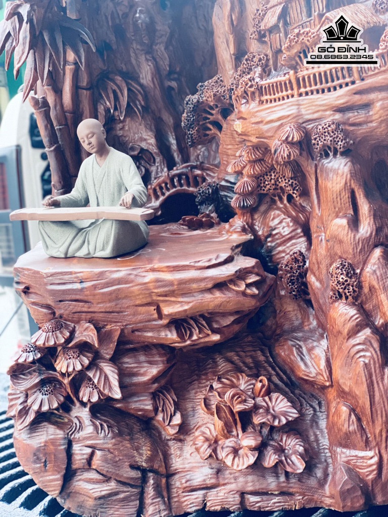 Tượng Tiểu Cảnh Gỗ Ngọc Am Hà Giang Liền Khối Cao 75 Ngang 55 Sâu 50 (cm) 1