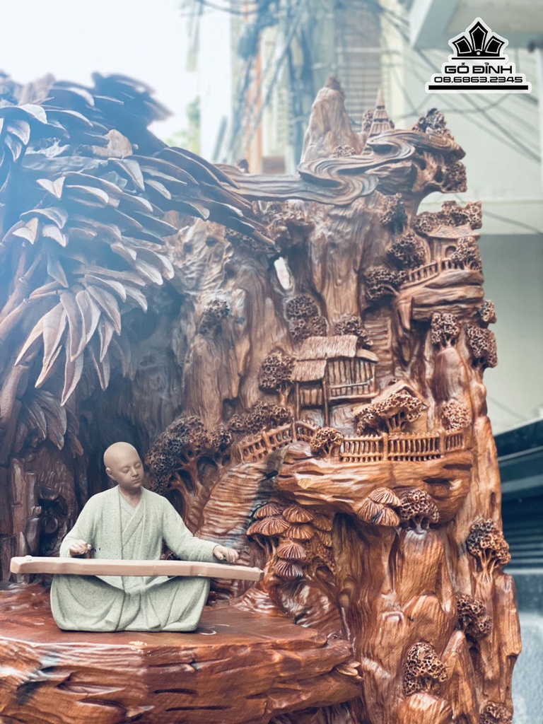 Tượng Tiểu Cảnh Gỗ Ngọc Am Hà Giang Liền Khối Cao 75 Ngang 55 Sâu 50 (cm)6