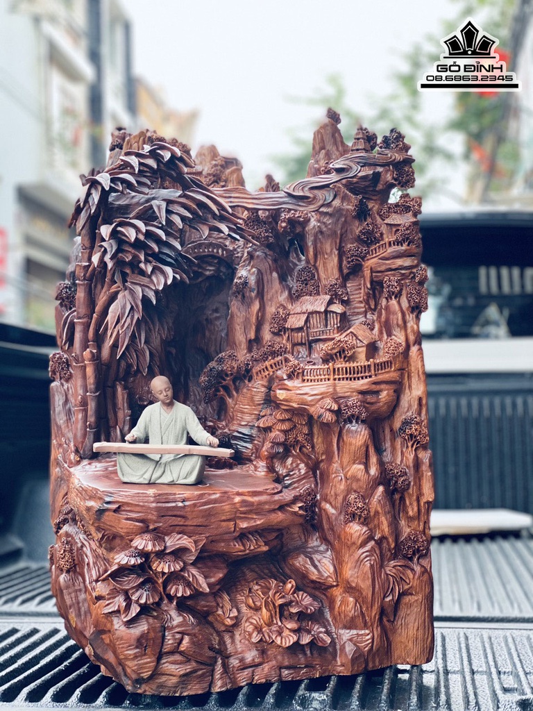 Tượng Tiểu Cảnh Gỗ Ngọc Am Hà Giang Liền Khối Cao 75 Ngang 55 Sâu 50 (cm) 9
