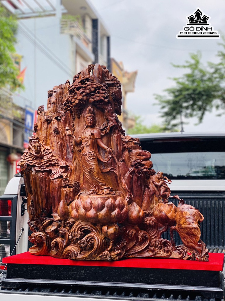 Tượng Nhất Tâm Bái Phật Gỗ Cẩm Liền Khối Cao 102 Ngang 90 Sâu 45 (cm) 2