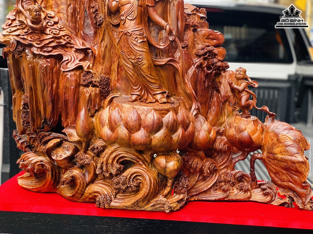 Tượng Nhất Tâm Bái Phật Gỗ Cẩm Liền Khối Cao 102 Ngang 90 Sâu 45 (cm) 3