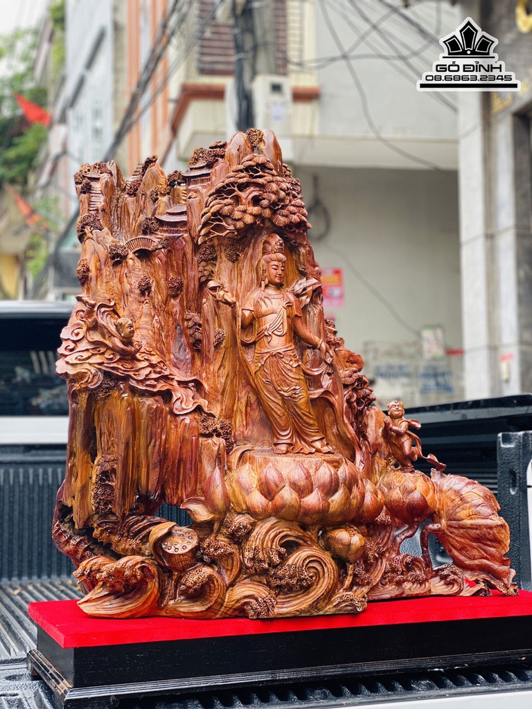 Tượng Nhất Tâm Bái Phật Gỗ Cẩm Liền Khối Cao 102 Ngang 90 Sâu 45 (cm)6