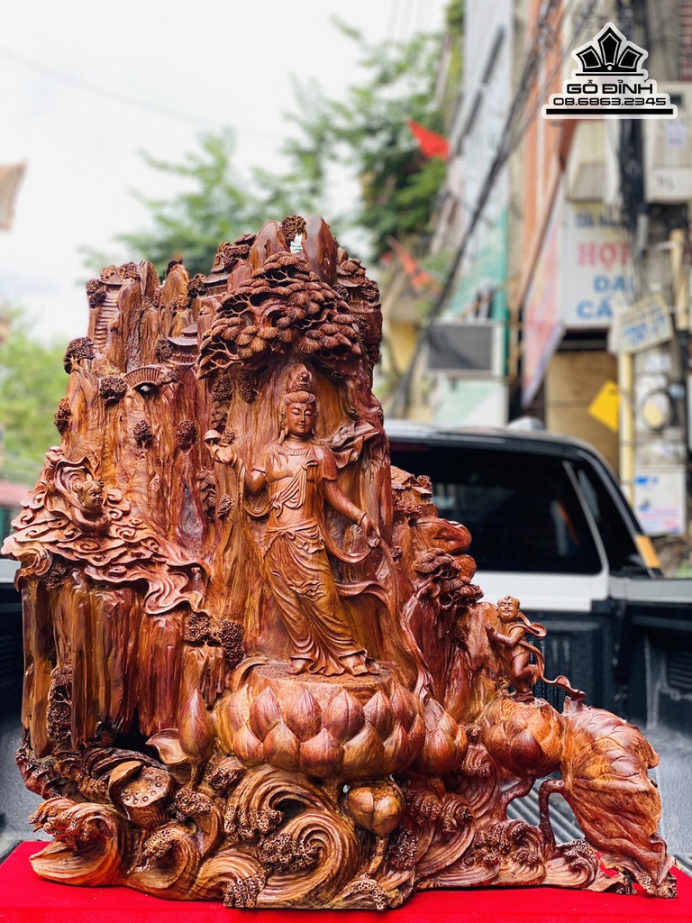 Tượng Nhất Tâm Bái Phật Gỗ Cẩm Liền Khối Cao 102 Ngang 90 Sâu 45 (cm) 7