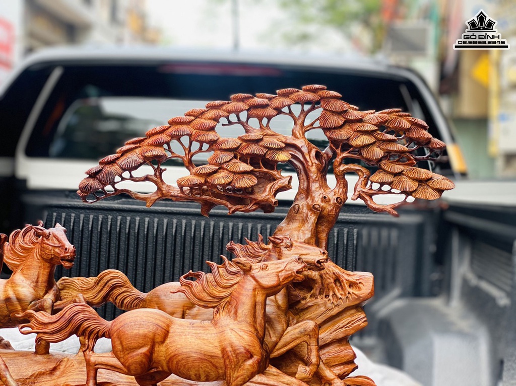 Tượng Bát Mã Truy Phong Gỗ Cẩm Liền Khối Cao 63 Ngang 107 Sâu 31 (cm) 2