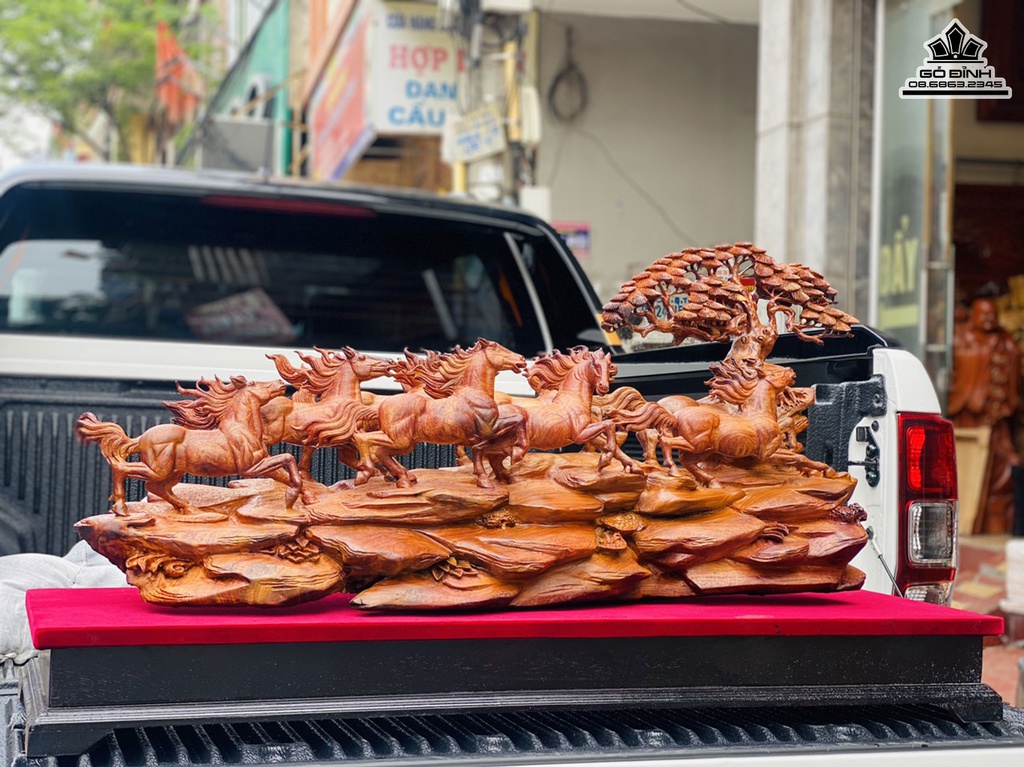 Tượng Bát Mã Truy Phong Gỗ Cẩm Liền Khối Cao 63 Ngang 107 Sâu 31 (cm) 6