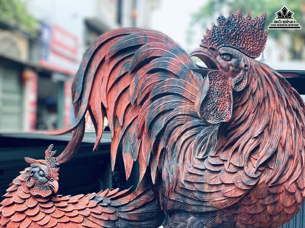 Tượng Gia Đình Gà Gỗ Trắc Liền Khối Cao 77 Ngang 45 Sâu 22 (cm) 1