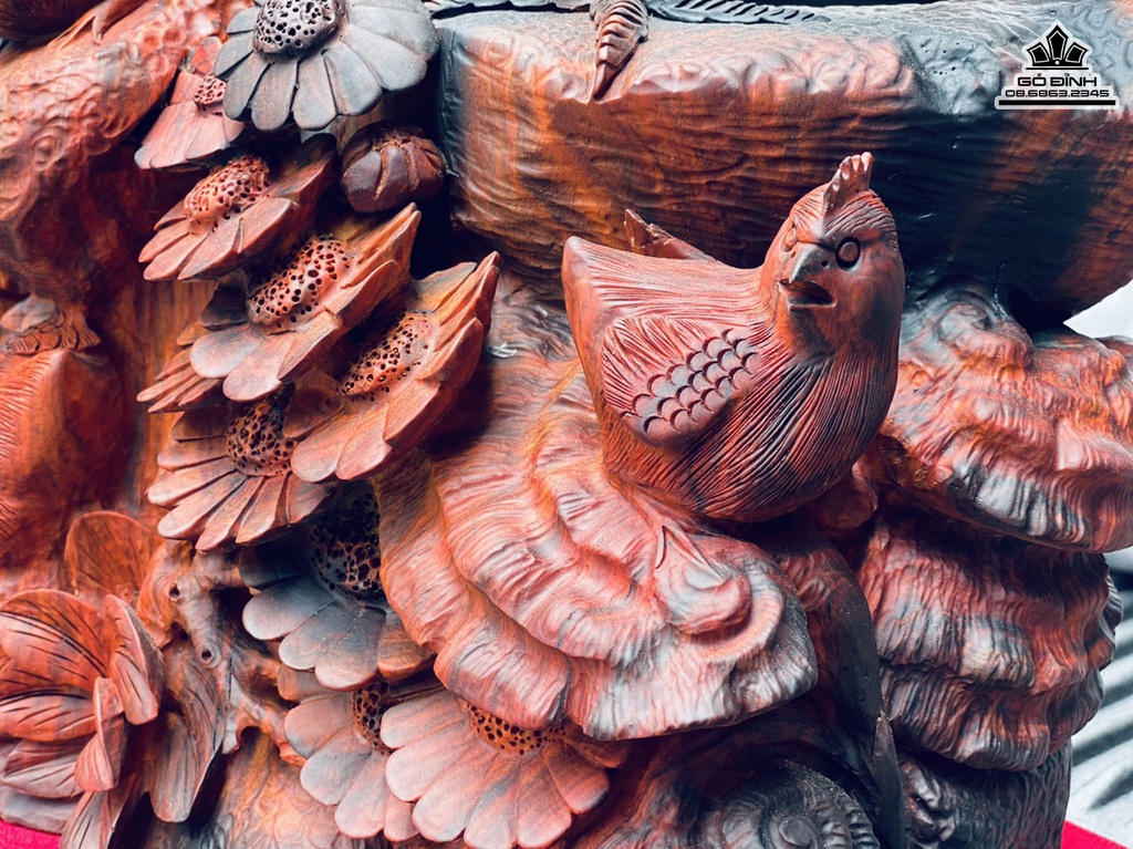 Tượng Gia Đình Gà Gỗ Trắc Liền Khối Cao 77 Ngang 45 Sâu 22 (cm) 7