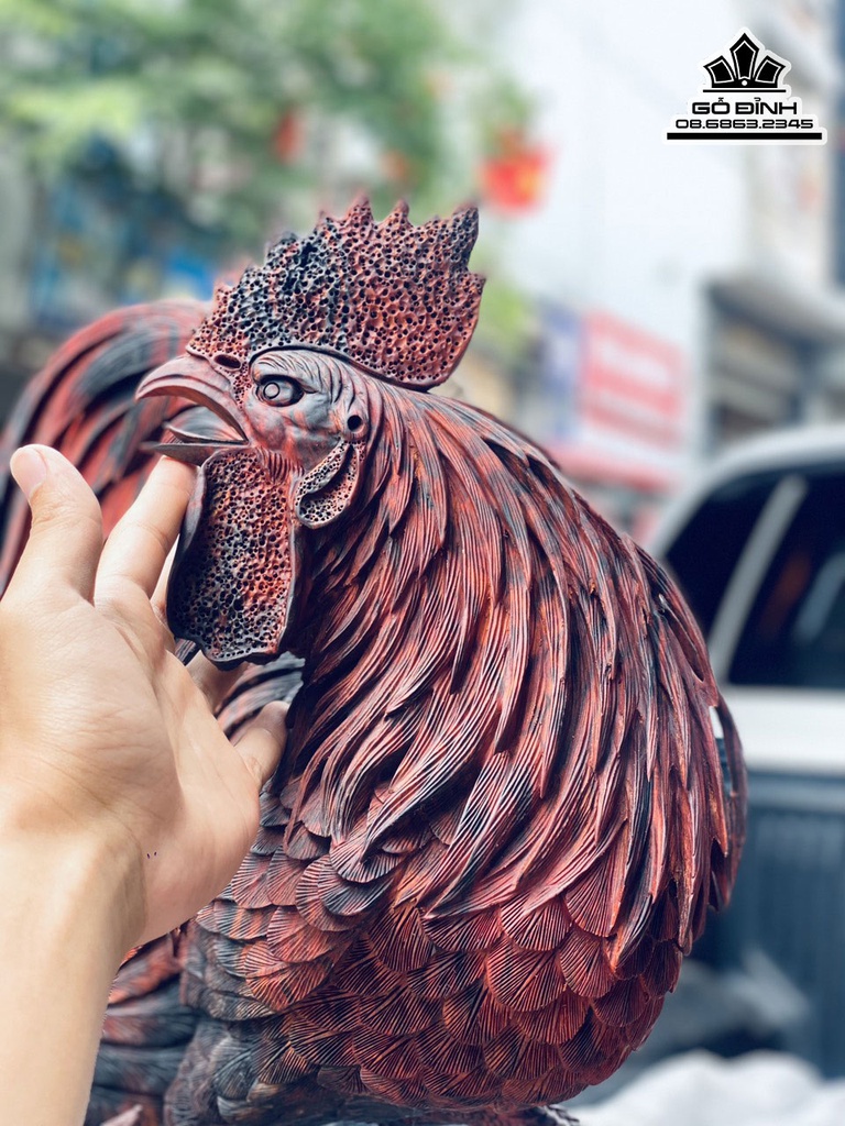 Tượng Gia Đình Gà Gỗ Trắc Liền Khối Cao 77 Ngang 45 Sâu 22 (cm) 9