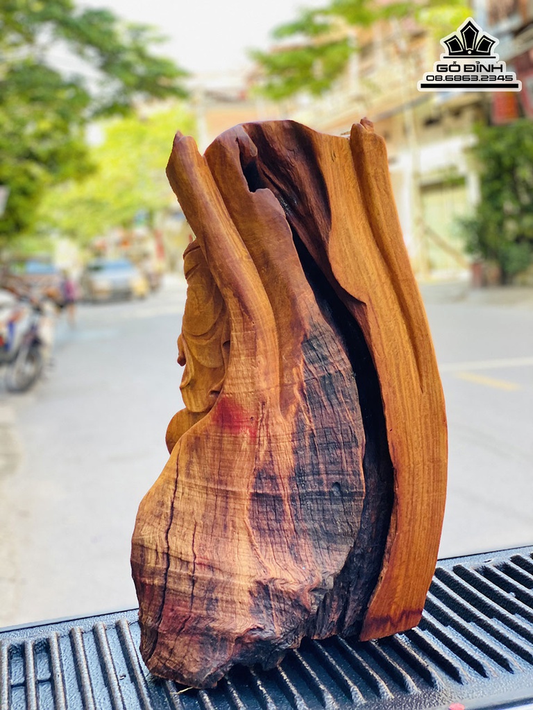 Tượng Di Lặc Đứng Đài Sen Gỗ Hương Ta Liền Khối Cao 68 Ngang 42 Sâu 32 (cm) 2