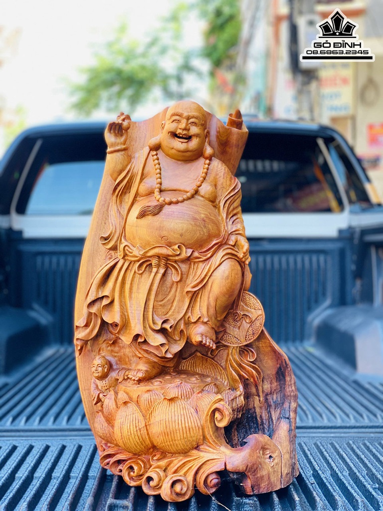 Tượng Di Lặc Đứng Đài Sen Gỗ Hương Ta Liền Khối Cao 68 Ngang 42 Sâu 32 (cm)6