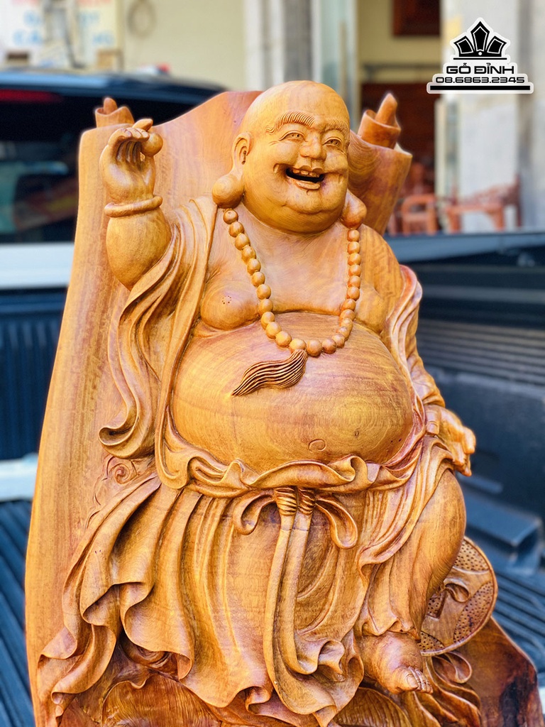 Tượng Di Lặc Đứng Đài Sen Gỗ Hương Ta Liền Khối Cao 68 Ngang 42 Sâu 32 (cm)7
