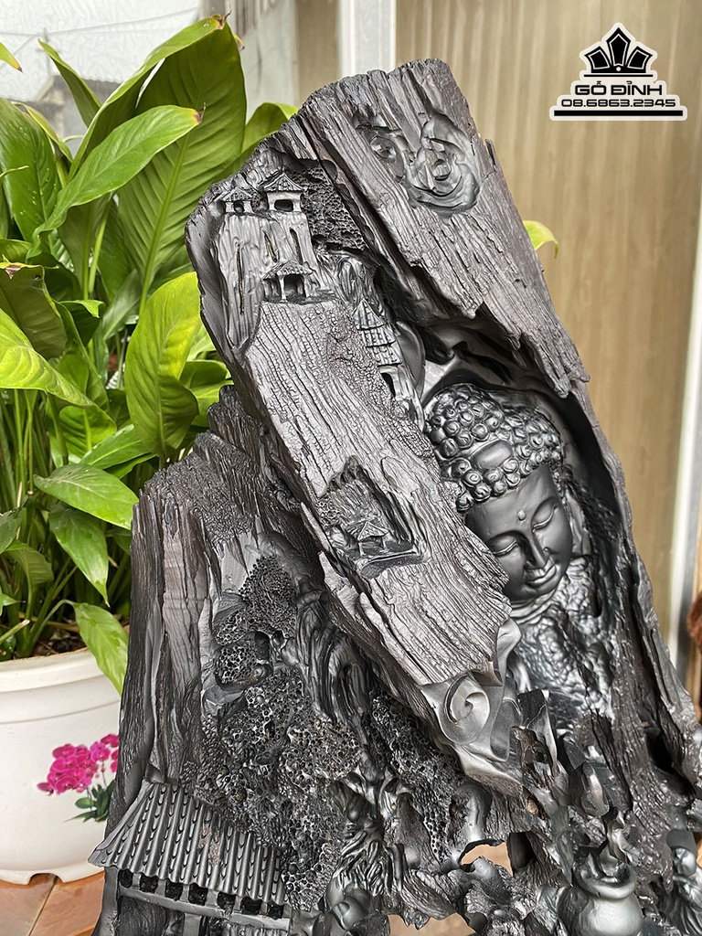 Tượng Nhất Tâm Bái Phật Gỗ Mun Cao 60 Ngang 50 Sâu 22 (cm) 1