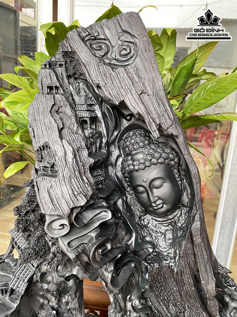 Tượng Nhất Tâm Bái Phật Gỗ Mun Cao 60 Ngang 50 Sâu 22 (cm) 3