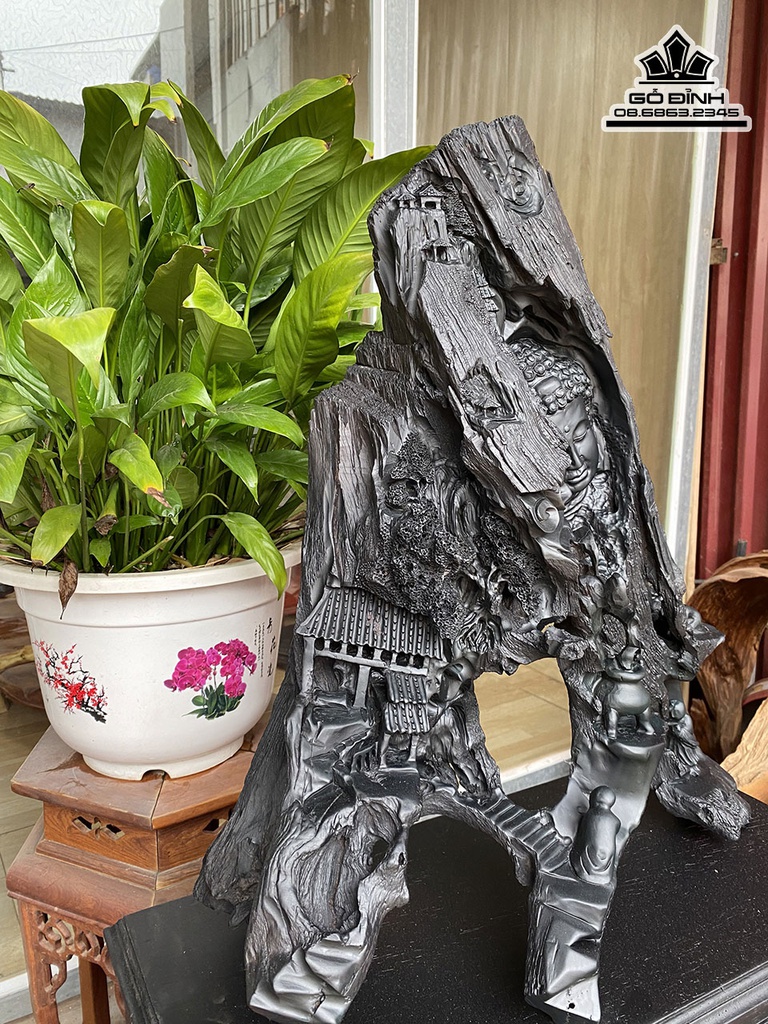 Tượng Nhất Tâm Bái Phật Gỗ Mun Cao 60 Ngang 50 Sâu 22 (cm)4