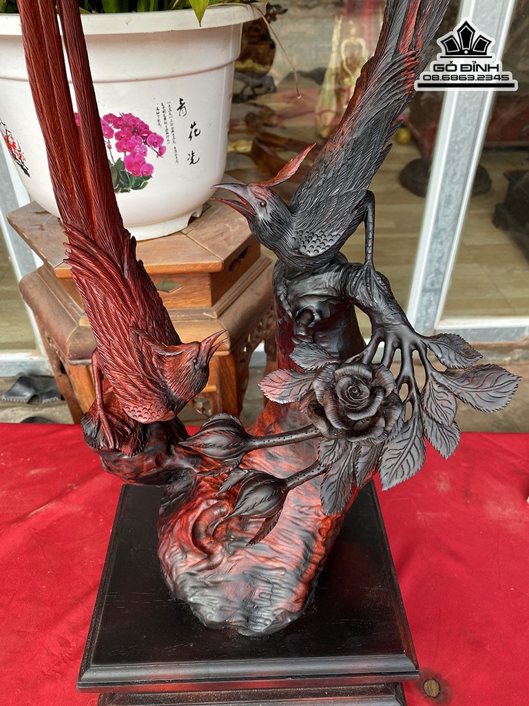 Tượng Chim Trĩ Gỗ Trắc Cao 65 Ngang 28 Sâu 18 (cm) 2