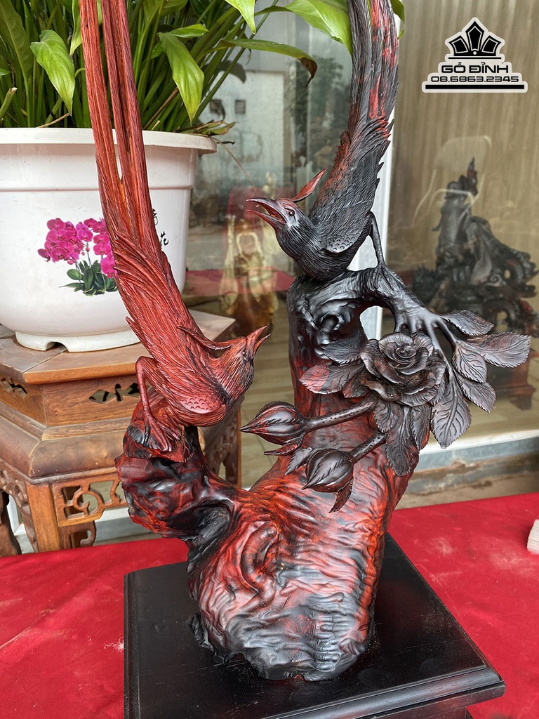 Tượng Chim Trĩ Gỗ Trắc Cao 65 Ngang 28 Sâu 18 (cm)5