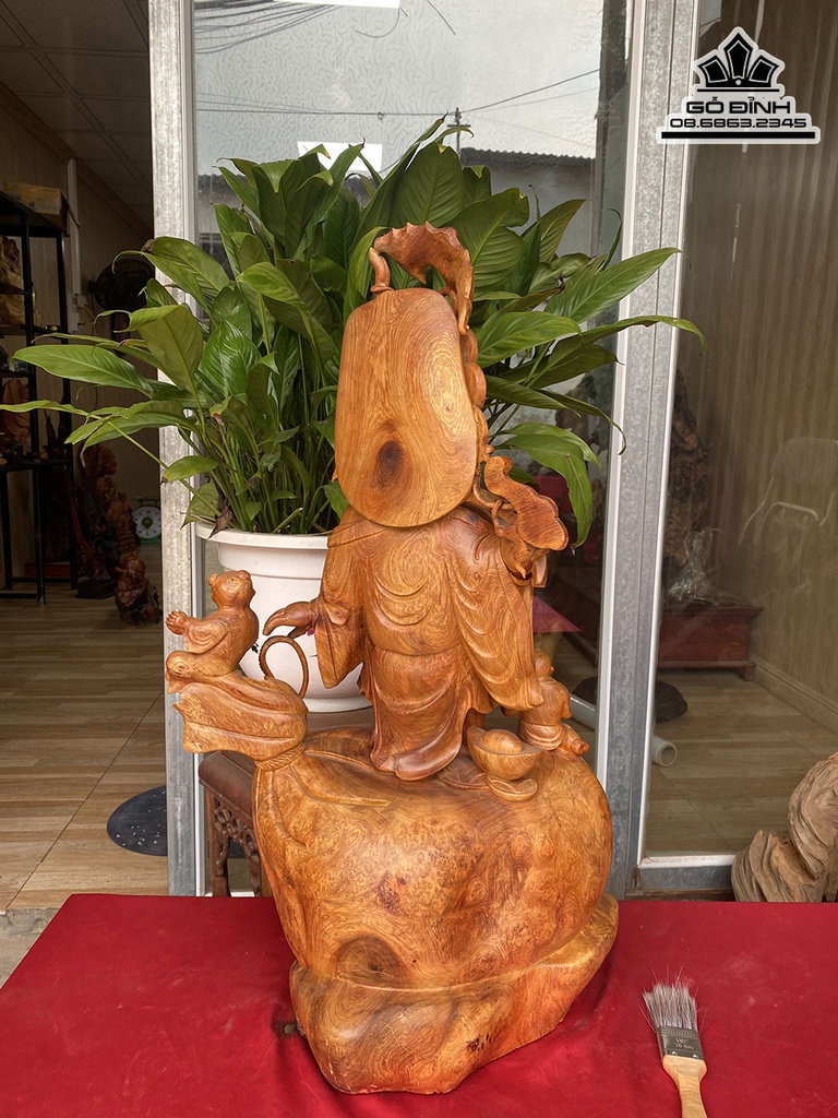 Tượng Di Lặc Gỗ Hương Liền Khối Cao 75 Ngang 43 Sâu 33 (cm) 0