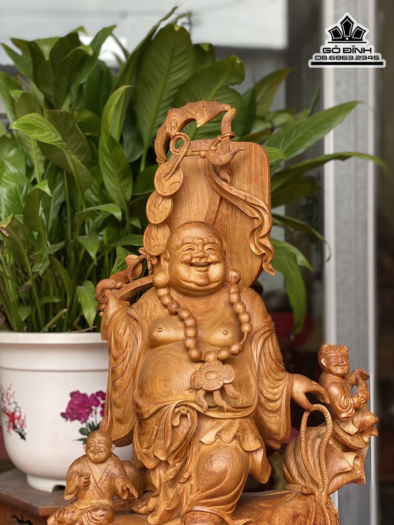 Tượng Di Lặc Gỗ Hương Liền Khối Cao 75 Ngang 43 Sâu 33 (cm) 1