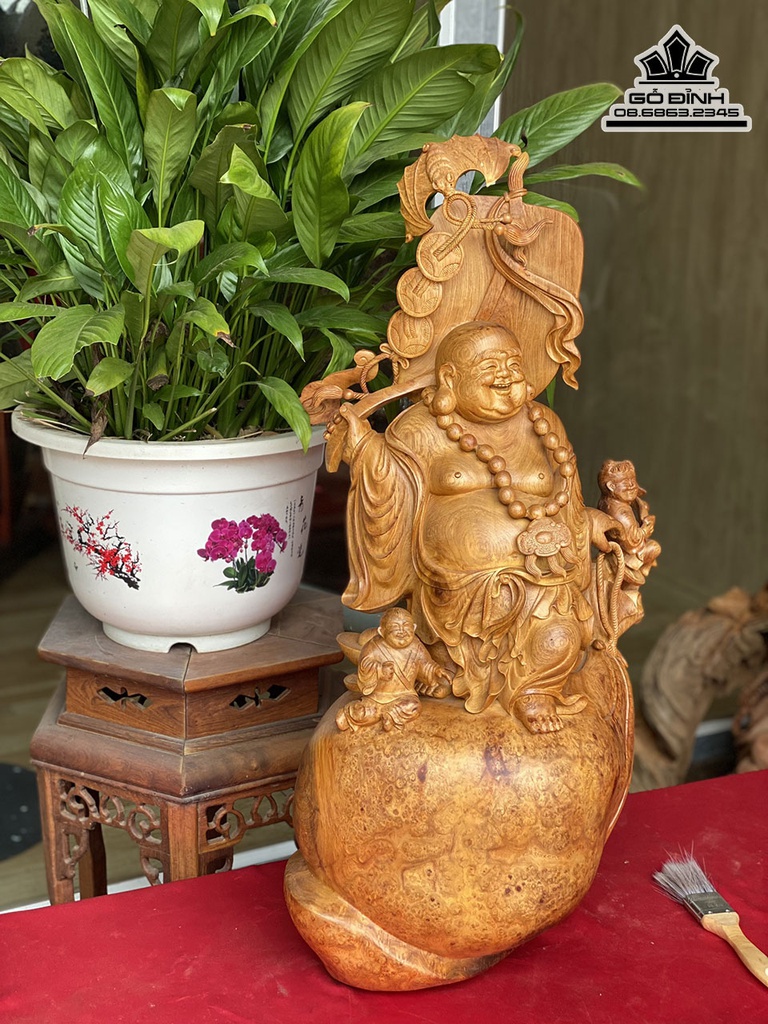 Tượng Di Lặc Gỗ Hương Liền Khối Cao 75 Ngang 43 Sâu 33 (cm) 2