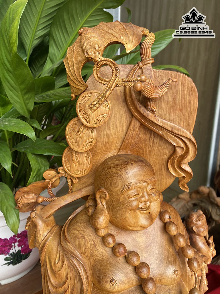 Tượng Di Lặc Gỗ Hương Liền Khối Cao 75 Ngang 43 Sâu 33 (cm) 3