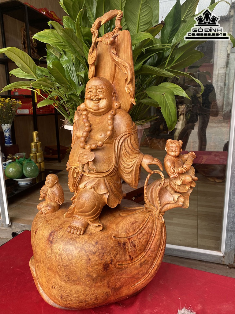 Tượng Di Lặc Gỗ Hương Liền Khối Cao 75 Ngang 43 Sâu 33 (cm)5
