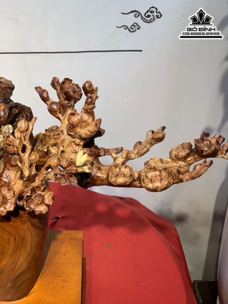Bình Bông Mai Điểu Gỗ Cẩm Cao 28 Ngang 46 Sâu 21 (cm) 0