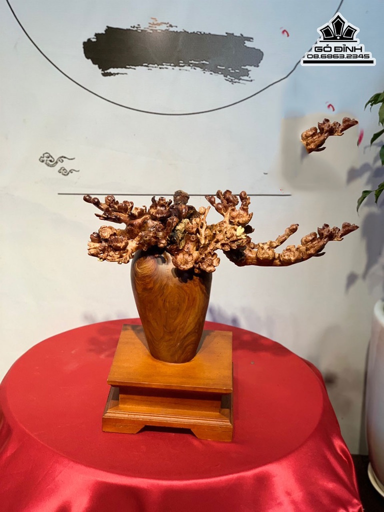 Bình Bông Mai Điểu Gỗ Cẩm Cao 28 Ngang 46 Sâu 21 (cm) 3