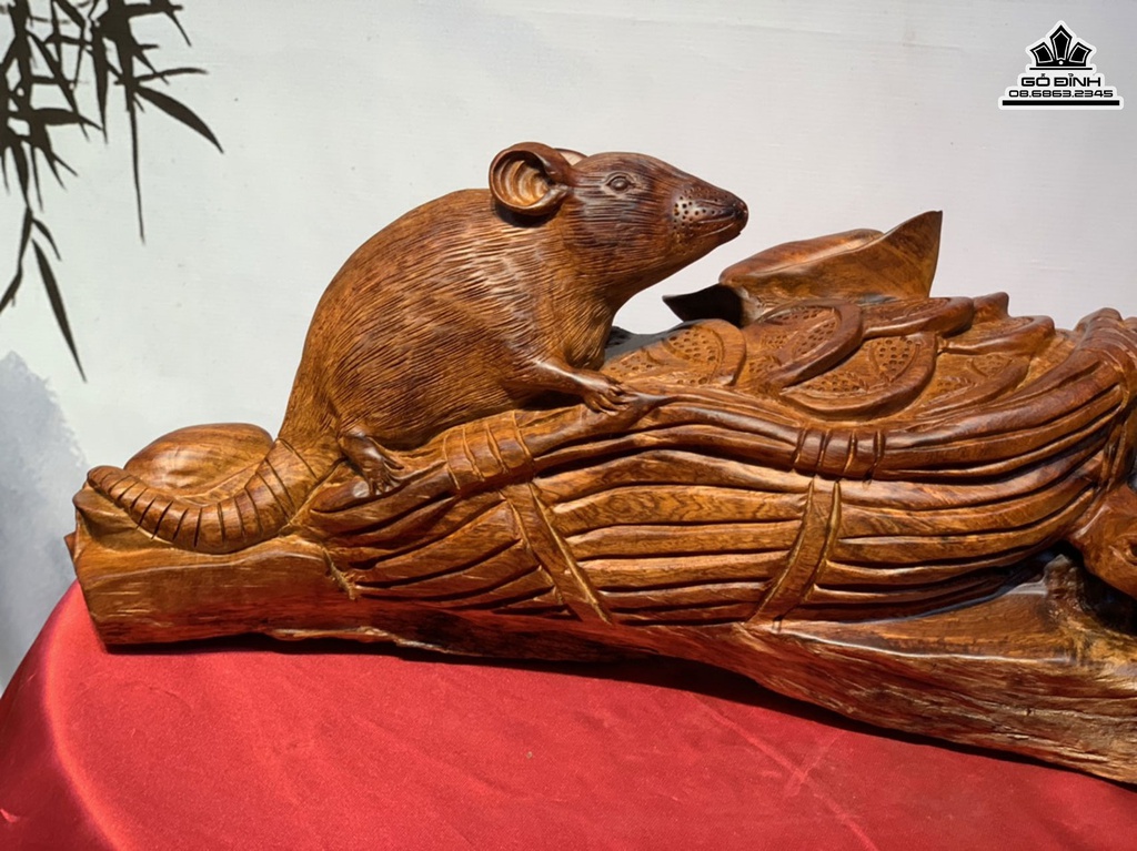 Tượng Chuột Tài Lộc Gỗ Hương Cao 20 Ngang 62 Sâu 17 (cm) 0