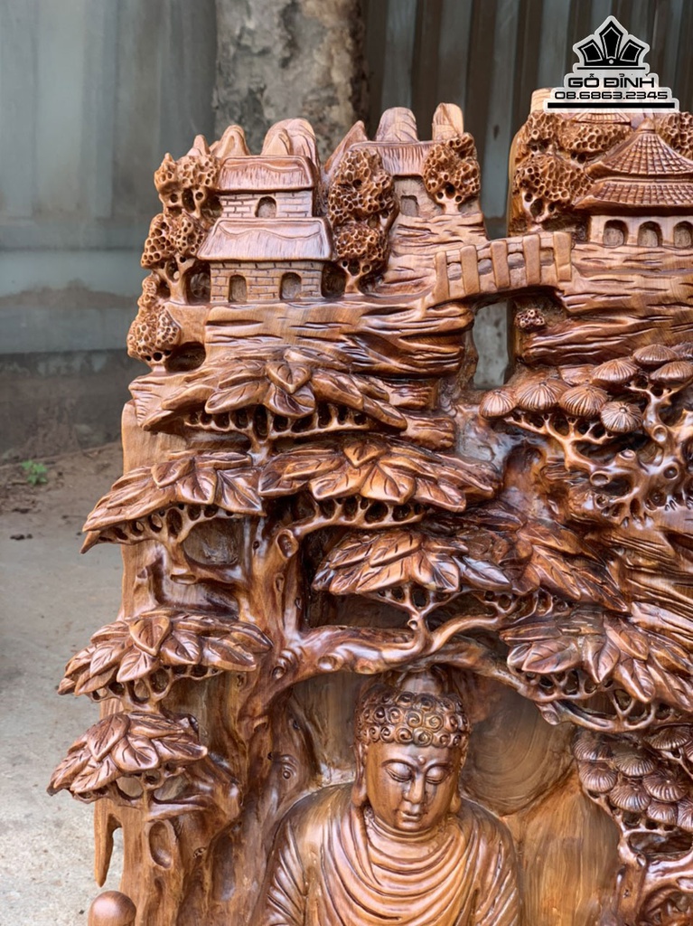 Tượng Phật A Di Đà Gỗ Ngọc Am Liền Khối Cao 68 Ngang 43 Sâu 13 (cm) 2