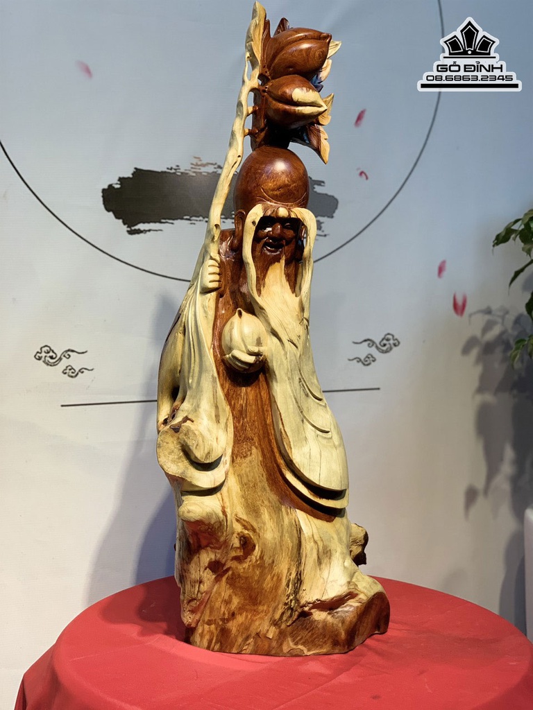 Tượng Ông Thọ Gỗ Hương Ta Liền Khối Cao 76 Ngang 29 Sâu 21 (cm) 0
